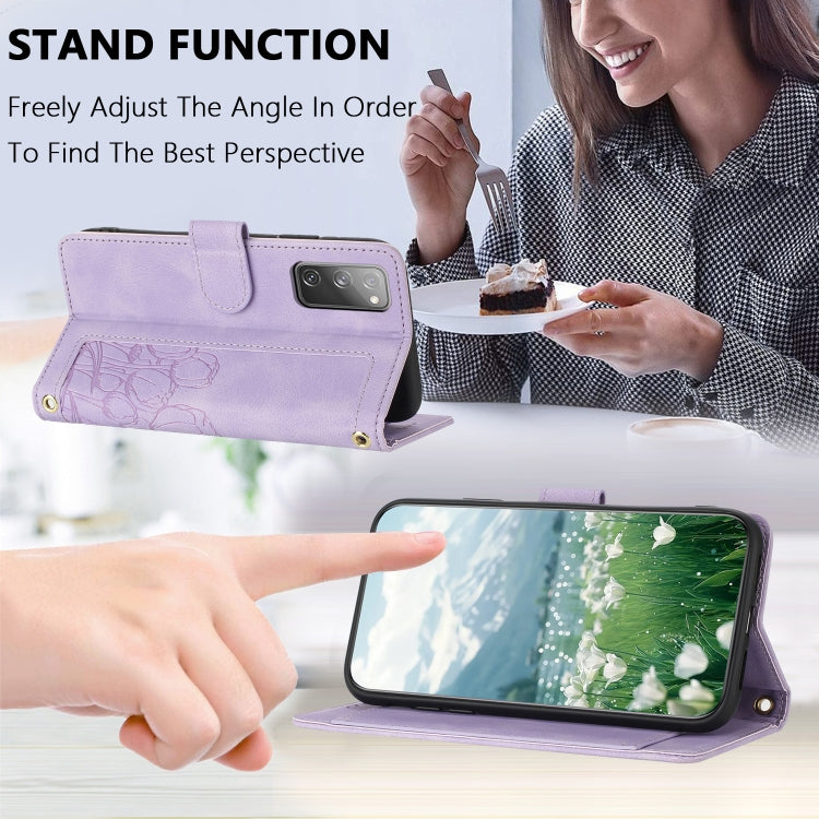For Samsung Galaxy S20 FE Tulips Embossed Leather Phone Case with Lanyard