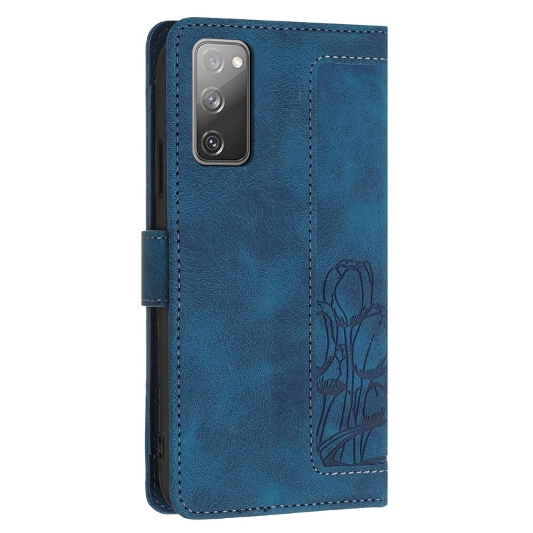 For Samsung Galaxy S20 FE Tulips Embossed Leather Phone Case with Lanyard