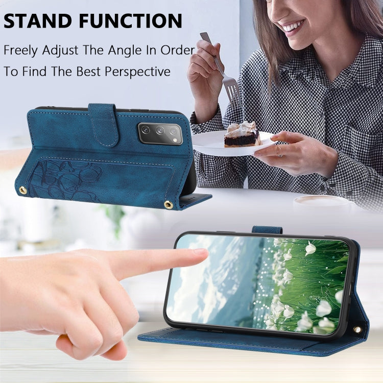 For Samsung Galaxy S20 FE Tulips Embossed Leather Phone Case with Lanyard