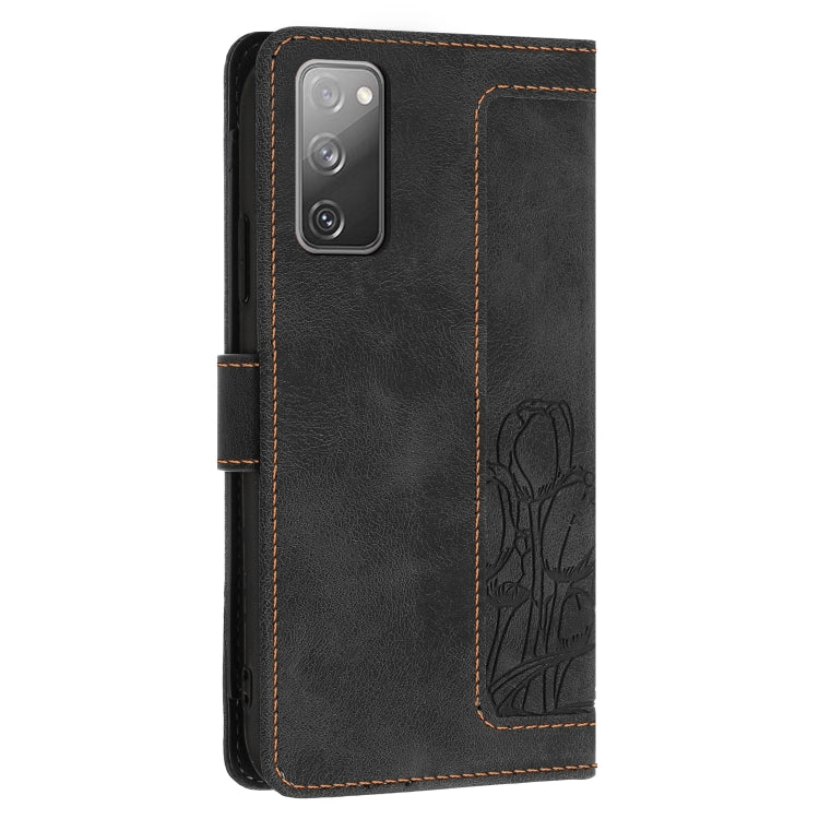 For Samsung Galaxy S20 FE Tulips Embossed Leather Phone Case with Lanyard