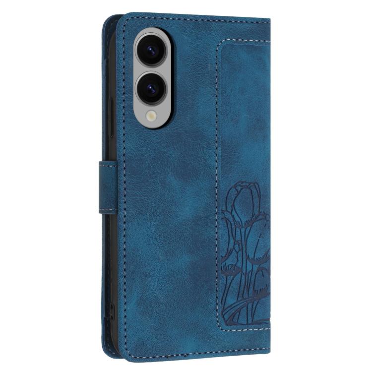 For Samsung Galaxy S25 Edge 5G Tulips Embossed Leather Phone Case with Lanyard