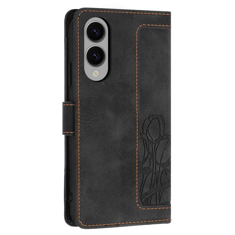 For Samsung Galaxy S25 Edge 5G Tulips Embossed Leather Phone Case with Lanyard