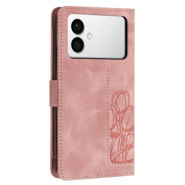 For Samsung Galaxy S26 Edge 5G Tulips Embossed Leather Phone Case with Lanyard