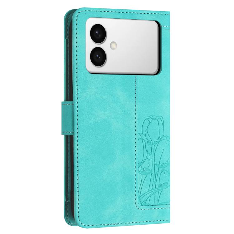 For Samsung Galaxy S26 Edge 5G Tulips Embossed Leather Phone Case with Lanyard