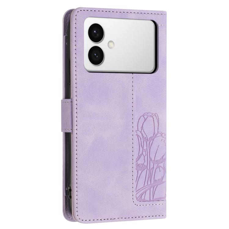 For Samsung Galaxy S26 Edge 5G Tulips Embossed Leather Phone Case with Lanyard