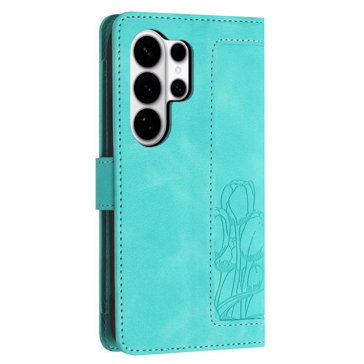 For Samsung Galaxy S26 Ultra 5G Tulips Embossed Leather Phone Case with Lanyard