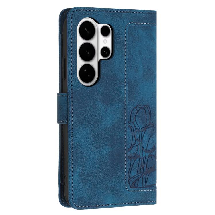 For Samsung Galaxy S26 Ultra 5G Tulips Embossed Leather Phone Case with Lanyard
