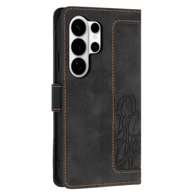 For Samsung Galaxy S26 Ultra 5G Tulips Embossed Leather Phone Case with Lanyard