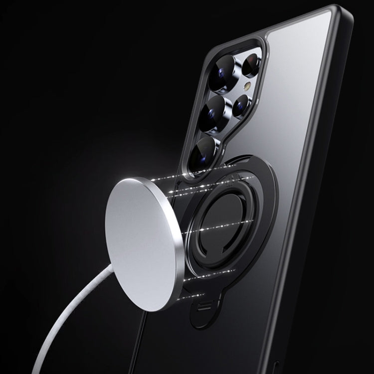 For Samsung Galaxy S25 Ultra 5G Frosted MagSafe Phone Case with 360 Degree Rotating Holder