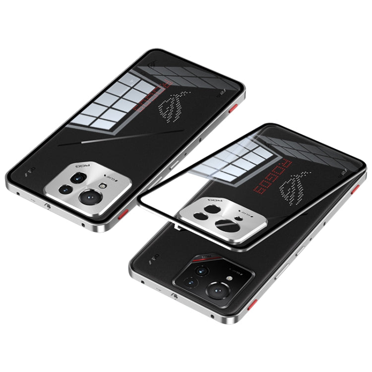 For  ASUS ROG Phone 9 Pro Snap Buckle Metal Frame Glass Back Panel Phone Case