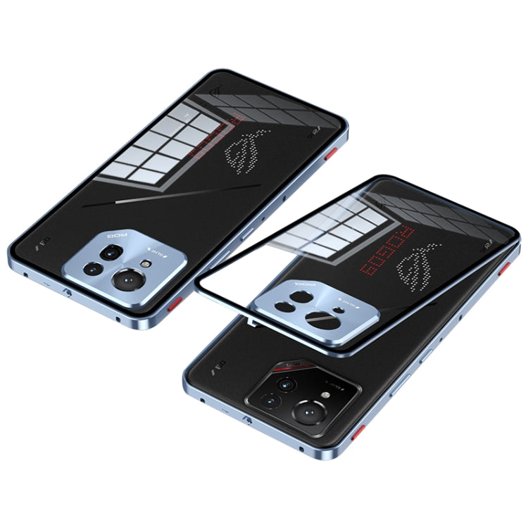 For  ASUS ROG Phone 9 Pro Snap Buckle Metal Frame Glass Back Panel Phone Case
