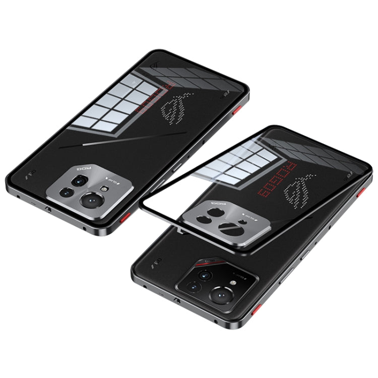 For  ASUS ROG Phone 9 Pro Snap Buckle Metal Frame Glass Back Panel Phone Case