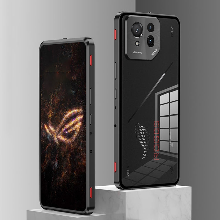 For  ASUS ROG Phone 9 Pro Snap Buckle Metal Frame Glass Back Panel Phone Case