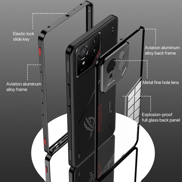 For  ASUS ROG Phone 9 Pro Snap Buckle Metal Frame Glass Back Panel Phone Case