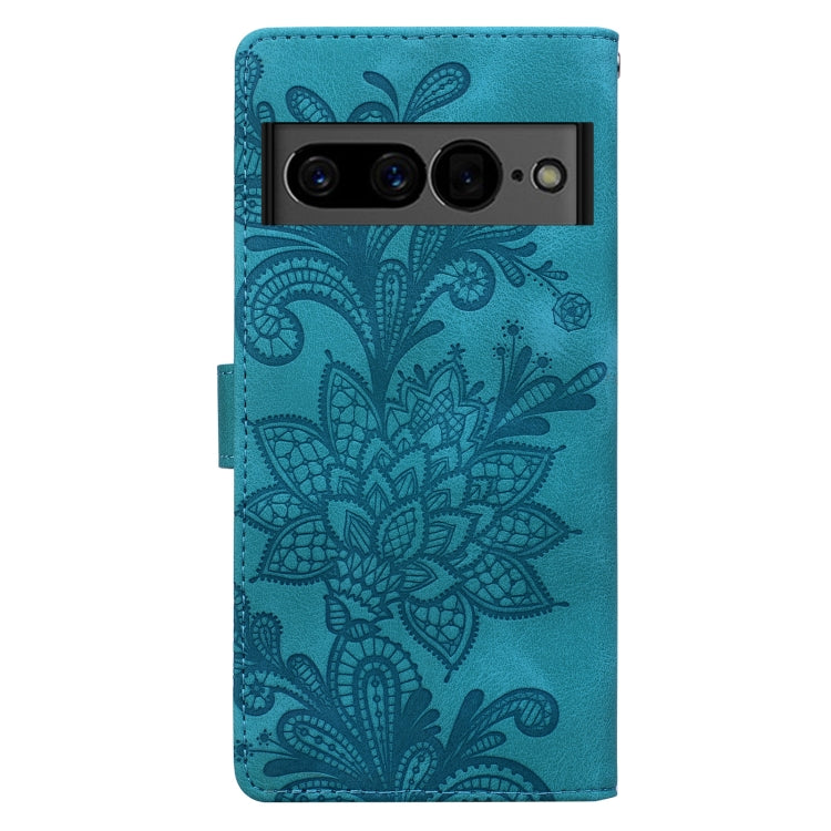 For Google Pixel 7 Lace Floral Embossed Magnetic Buckle PU Phone Case With Wrist Strap