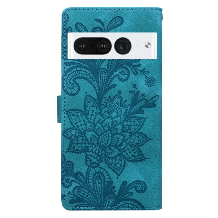 For Google Pixel 7 Pro Lace Floral Embossed Magnetic Buckle PU Phone Case With Wrist Strap