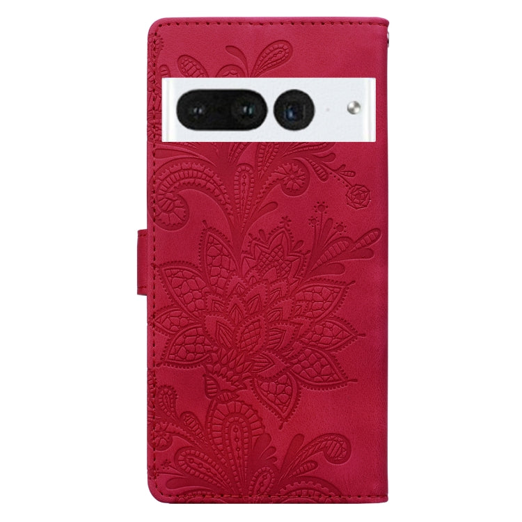 For Google Pixel 7 Pro Lace Floral Embossed Magnetic Buckle PU Phone Case With Wrist Strap