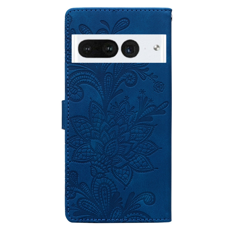 For Google Pixel 7 Pro Lace Floral Embossed Magnetic Buckle PU Phone Case With Wrist Strap