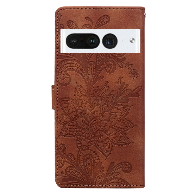 For Google Pixel 7 Pro Lace Floral Embossed Magnetic Buckle PU Phone Case With Wrist Strap