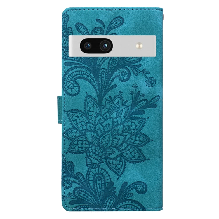 For Google Pixel 7A Lace Floral Embossed Magnetic Buckle PU Phone Case With Wrist Strap