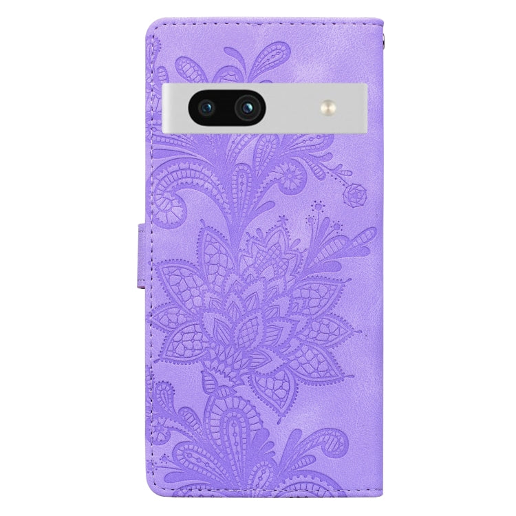 For Google Pixel 7A Lace Floral Embossed Magnetic Buckle PU Phone Case With Wrist Strap