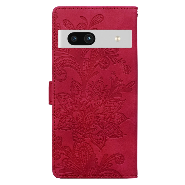 For Google Pixel 7A Lace Floral Embossed Magnetic Buckle PU Phone Case With Wrist Strap