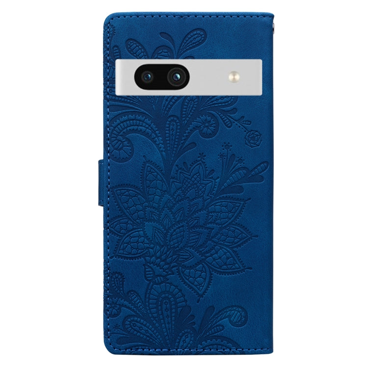 For Google Pixel 7A Lace Floral Embossed Magnetic Buckle PU Phone Case With Wrist Strap