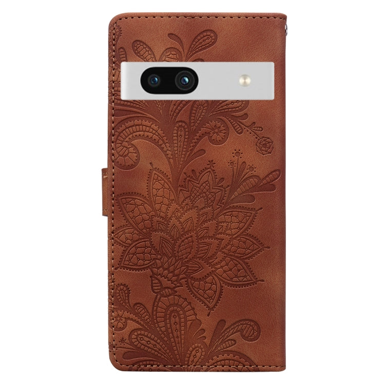 For Google Pixel 7A Lace Floral Embossed Magnetic Buckle PU Phone Case With Wrist Strap
