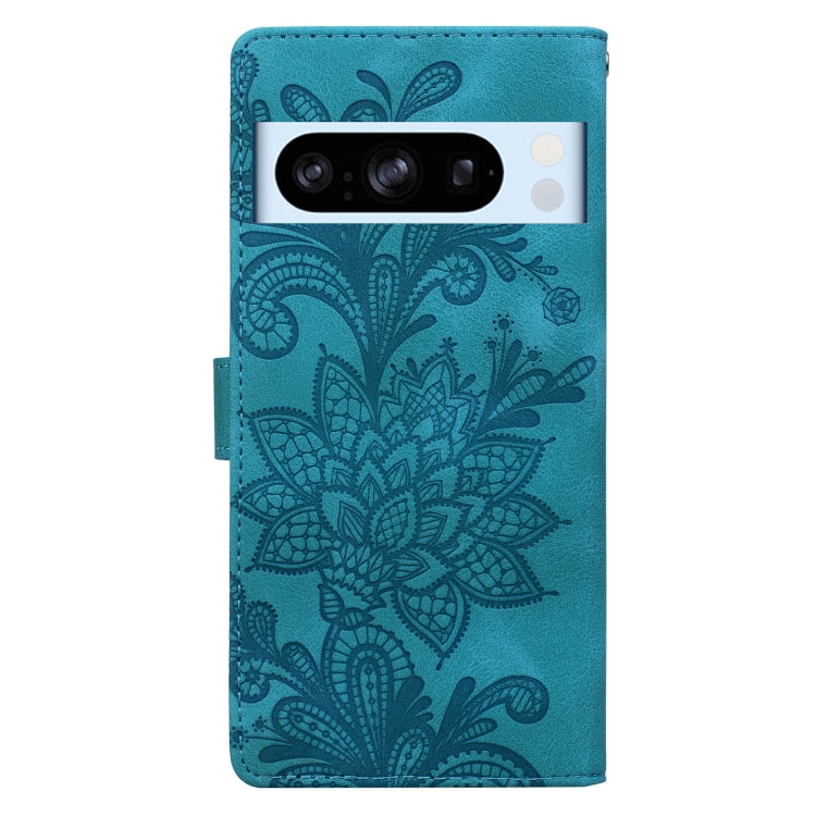 For Google Pixel 8 Pro Lace Floral Embossed Magnetic Buckle PU Phone Case With Wrist Strap