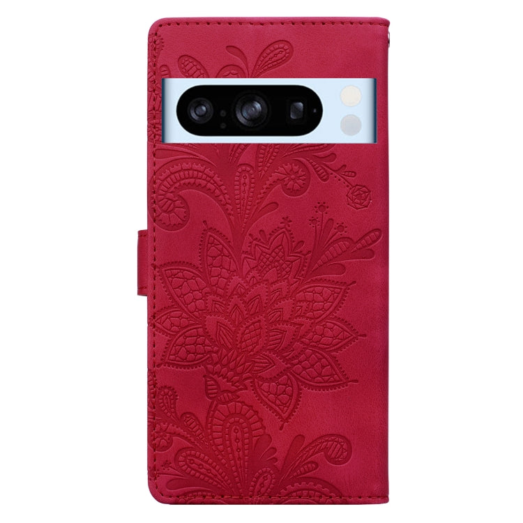For Google Pixel 8 Pro Lace Floral Embossed Magnetic Buckle PU Phone Case With Wrist Strap