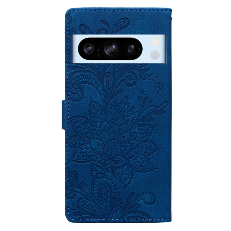 For Google Pixel 8 Pro Lace Floral Embossed Magnetic Buckle PU Phone Case With Wrist Strap