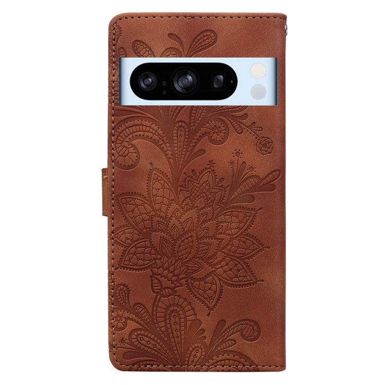 For Google Pixel 8 Pro Lace Floral Embossed Magnetic Buckle PU Phone Case With Wrist Strap