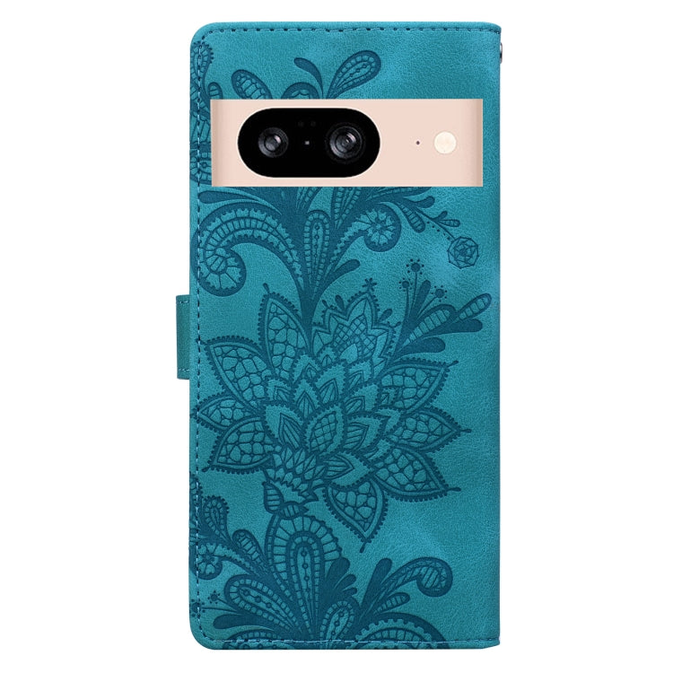 For Google Pixel 8A Lace Floral Embossed Magnetic Buckle PU Phone Case With Wrist Strap