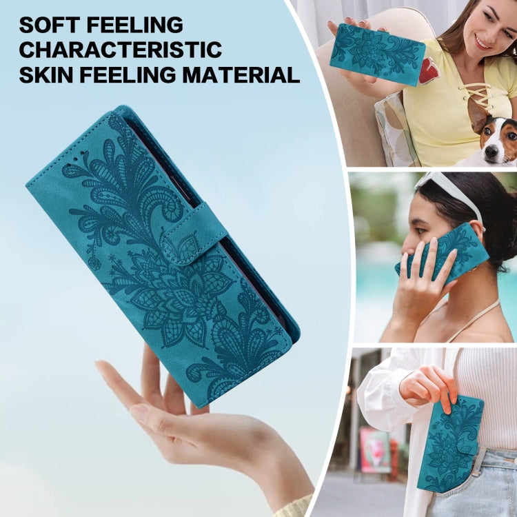 For Google Pixel 8A Lace Floral Embossed Magnetic Buckle PU Phone Case With Wrist Strap