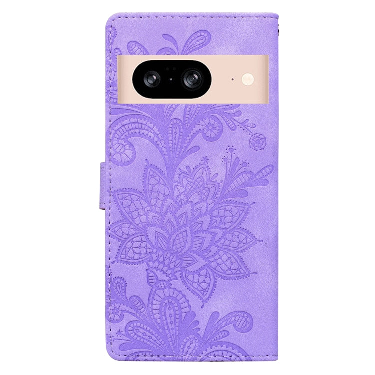 For Google Pixel 8A Lace Floral Embossed Magnetic Buckle PU Phone Case With Wrist Strap