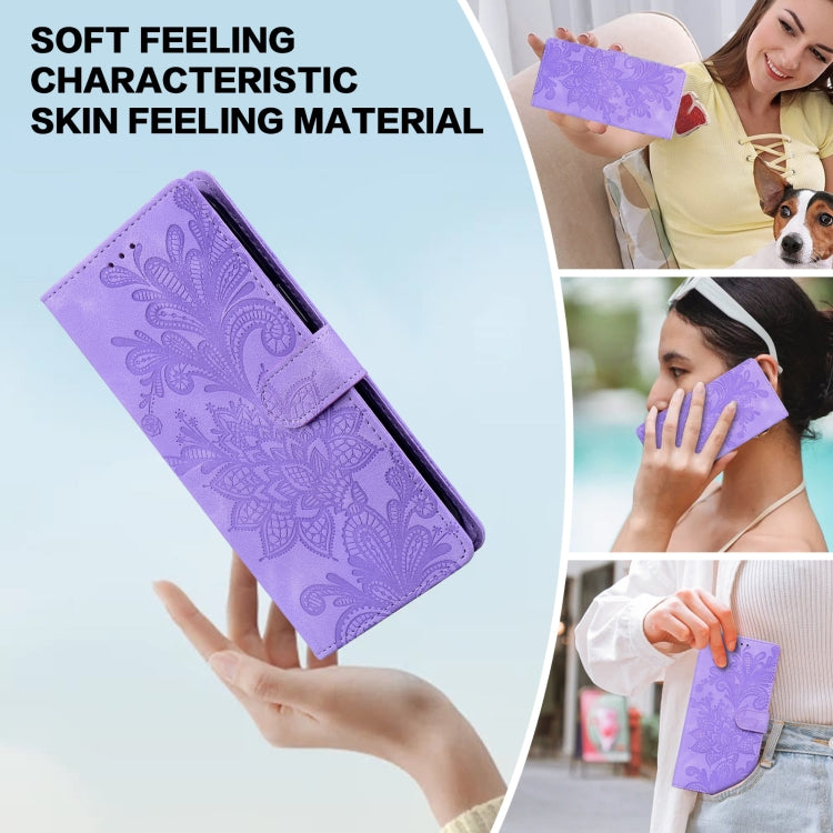 For Google Pixel 8A Lace Floral Embossed Magnetic Buckle PU Phone Case With Wrist Strap