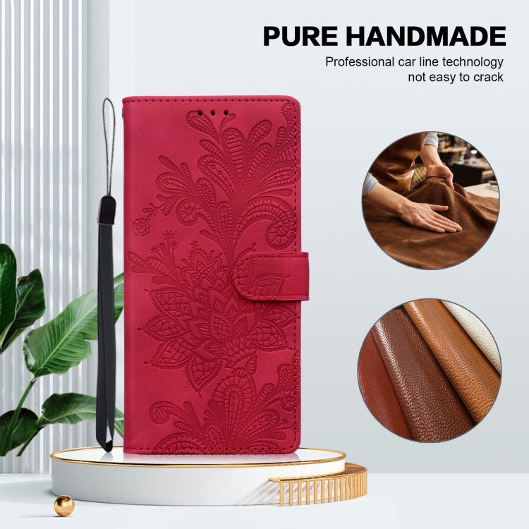 For Google Pixel 8A Lace Floral Embossed Magnetic Buckle PU Phone Case With Wrist Strap