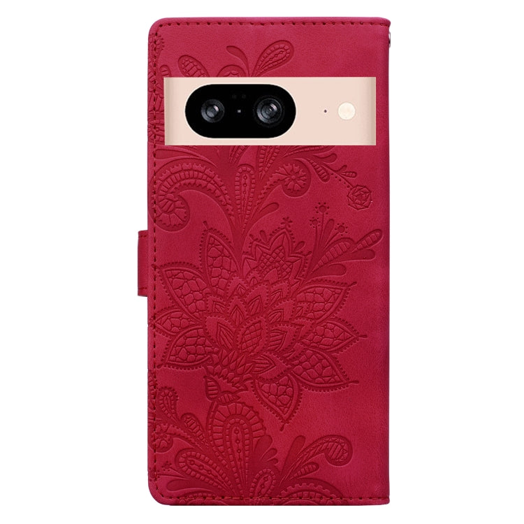 For Google Pixel 8A Lace Floral Embossed Magnetic Buckle PU Phone Case With Wrist Strap