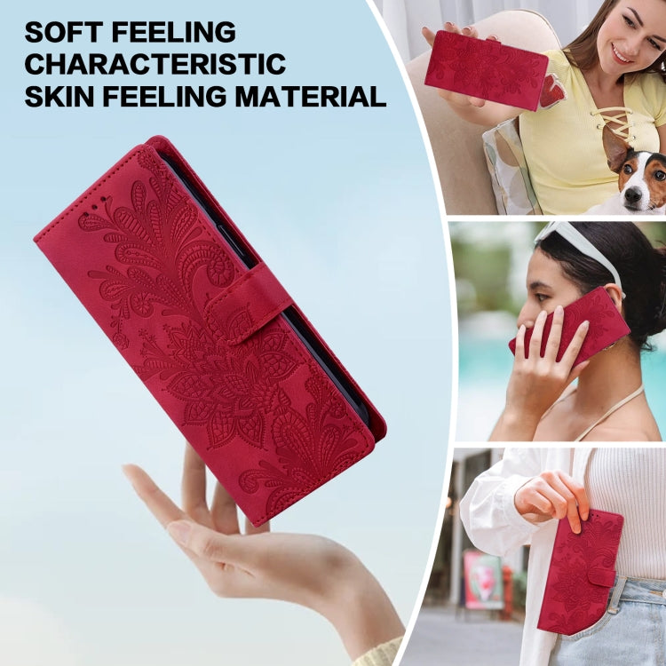 For Google Pixel 8A Lace Floral Embossed Magnetic Buckle PU Phone Case With Wrist Strap