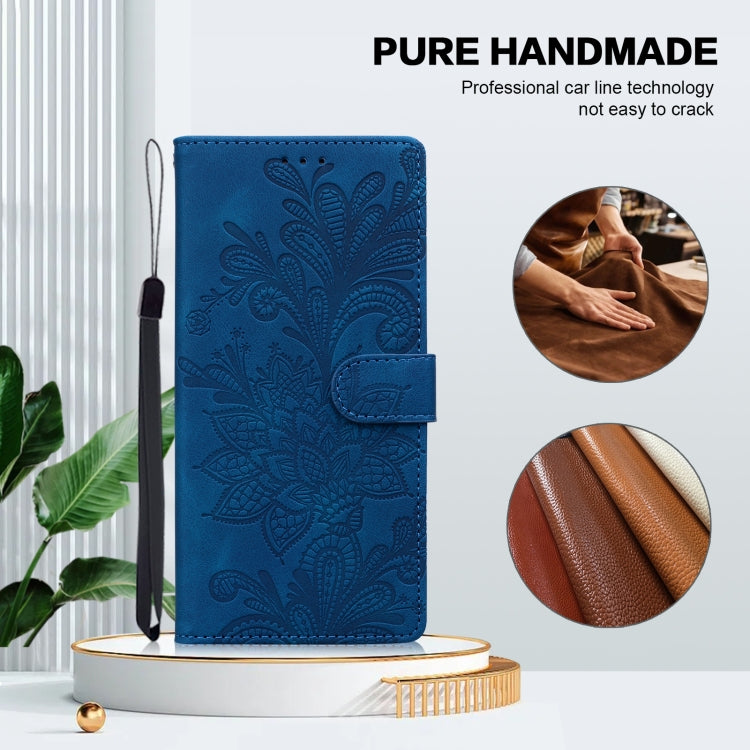 For Google Pixel 8A Lace Floral Embossed Magnetic Buckle PU Phone Case With Wrist Strap
