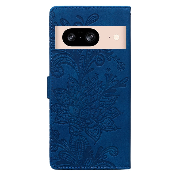 For Google Pixel 8A Lace Floral Embossed Magnetic Buckle PU Phone Case With Wrist Strap