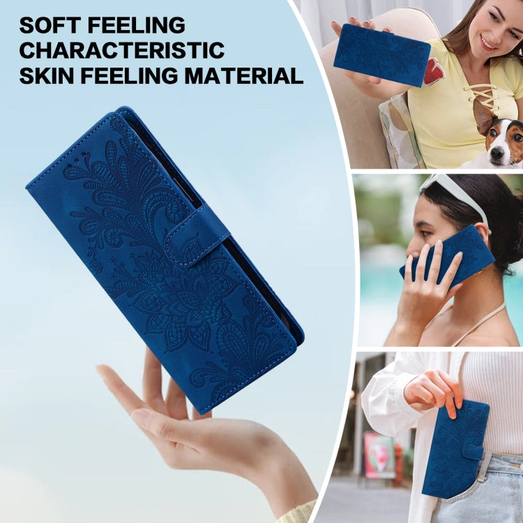 For Google Pixel 8A Lace Floral Embossed Magnetic Buckle PU Phone Case With Wrist Strap