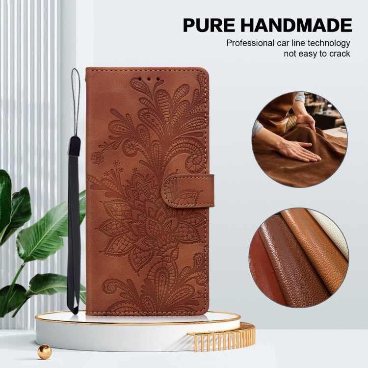 For Google Pixel 8A Lace Floral Embossed Magnetic Buckle PU Phone Case With Wrist Strap