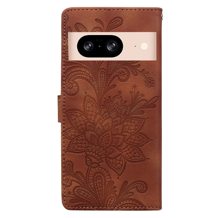 For Google Pixel 8A Lace Floral Embossed Magnetic Buckle PU Phone Case With Wrist Strap