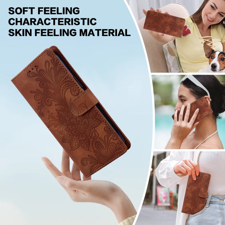 For Google Pixel 8A Lace Floral Embossed Magnetic Buckle PU Phone Case With Wrist Strap