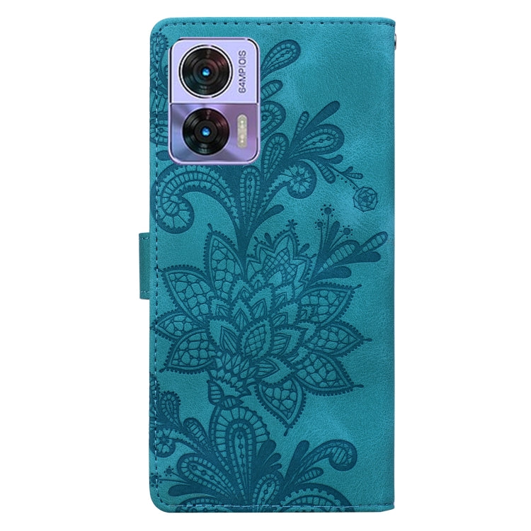 For Motorola Edge 30 Lace Floral Embossed Magnetic Buckle PU Phone Case With Wrist Strap