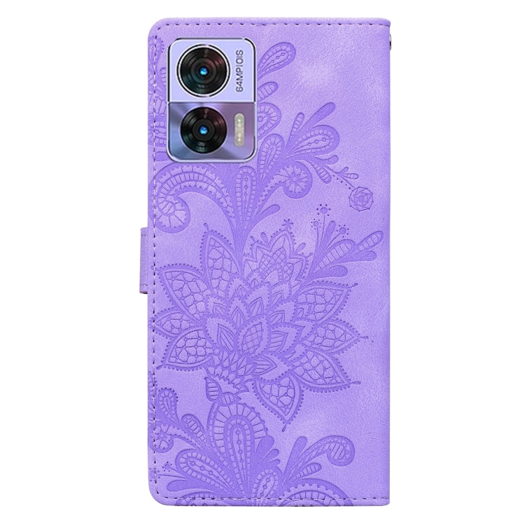 For Motorola Edge 30 Lace Floral Embossed Magnetic Buckle PU Phone Case With Wrist Strap