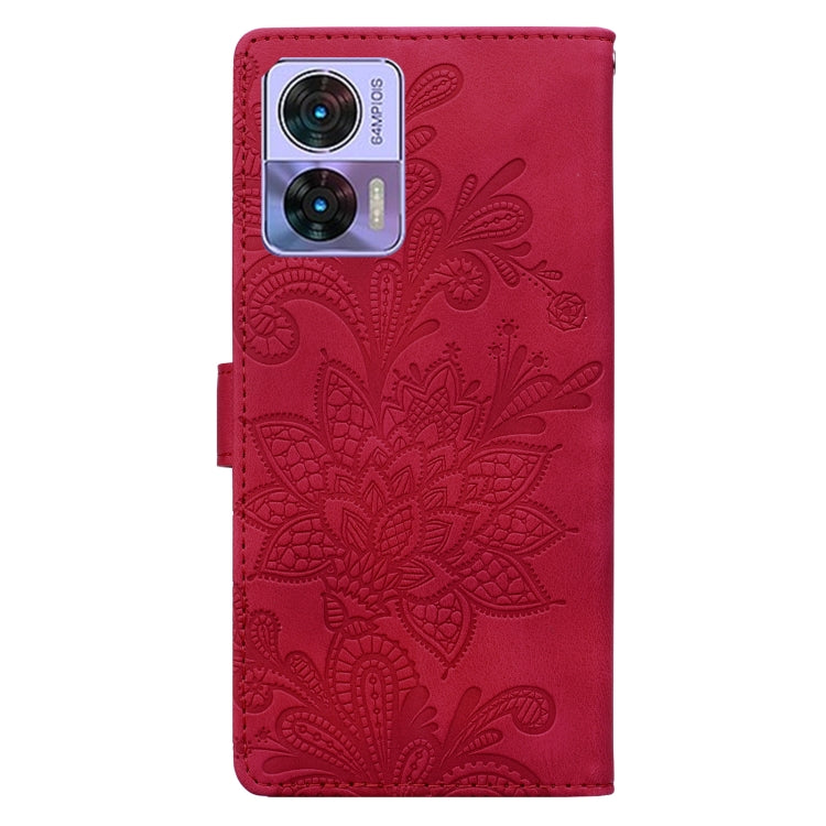 For Motorola Edge 30 Lace Floral Embossed Magnetic Buckle PU Phone Case With Wrist Strap