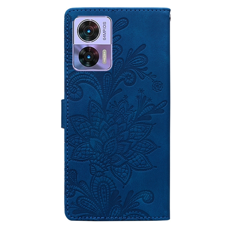 For Motorola Edge 30 Lace Floral Embossed Magnetic Buckle PU Phone Case With Wrist Strap