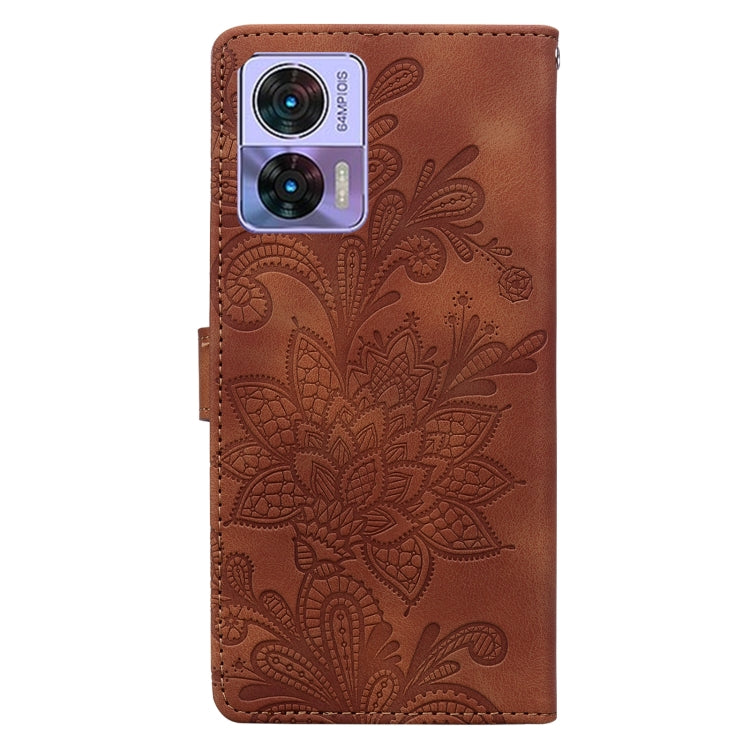 For Motorola Edge 30 Lace Floral Embossed Magnetic Buckle PU Phone Case With Wrist Strap